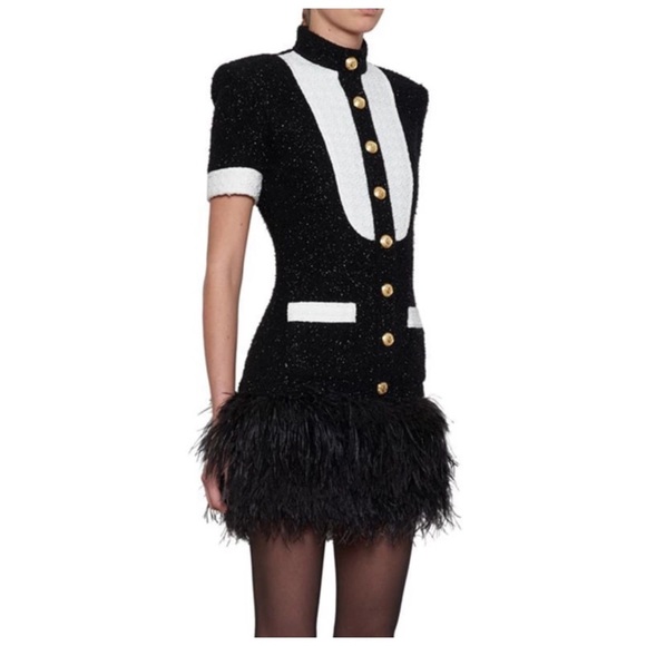 🎁 The Coco Natural Feather Trim Dress - Picture 2 of 7